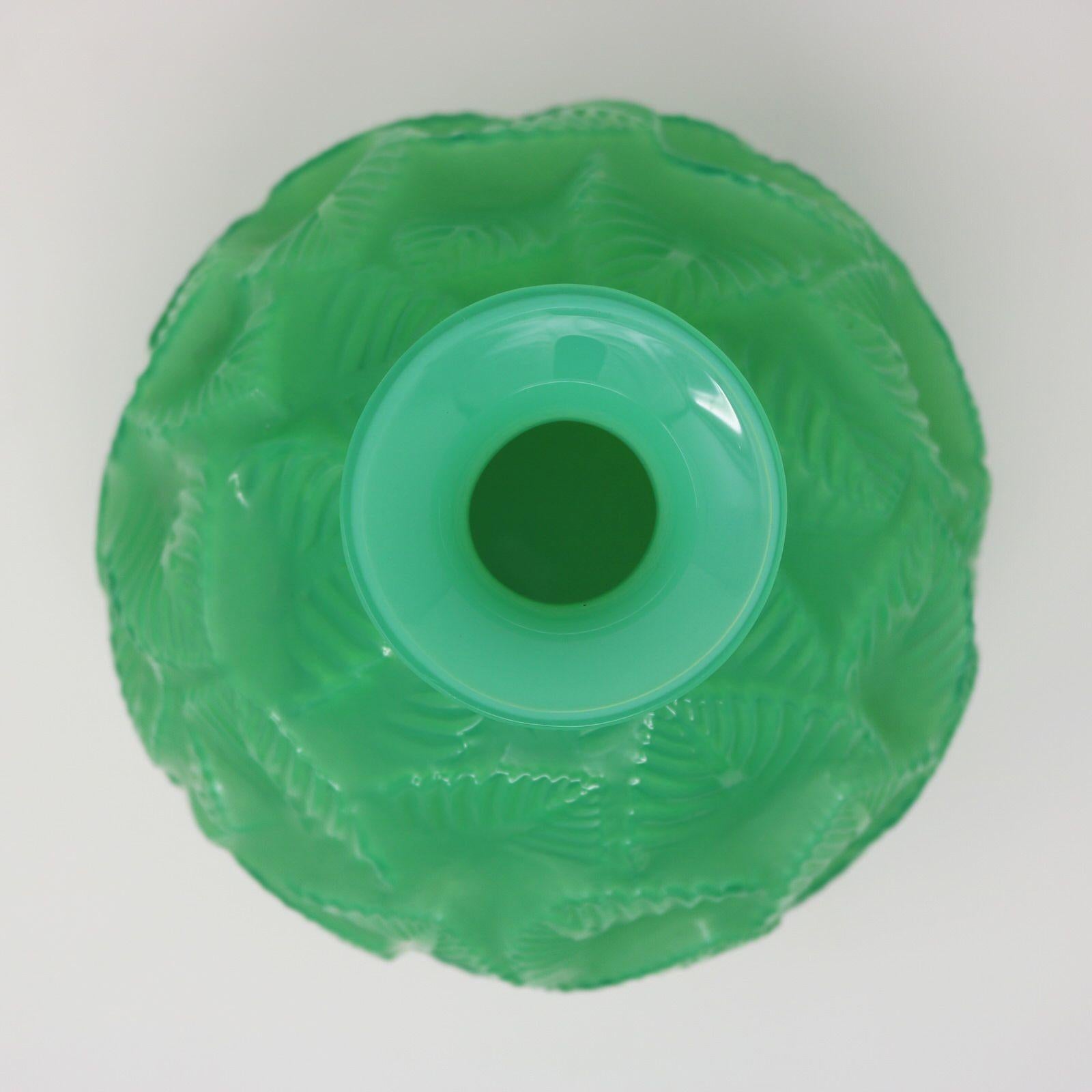 French Rene Lalique Jade Green Glass 'Ormeaux' Vase