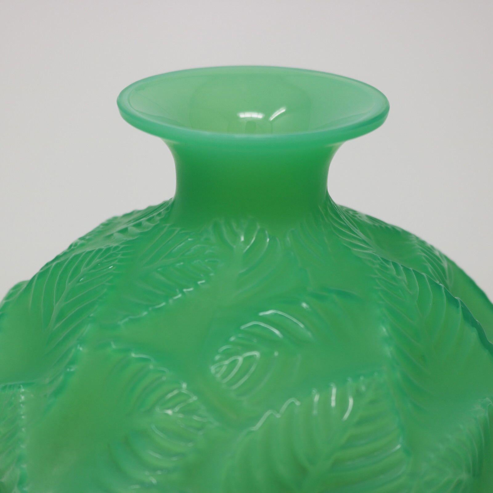 Rene Lalique Jade Green Glass 'Ormeaux' Vase In Good Condition In Chelmsford, Essex