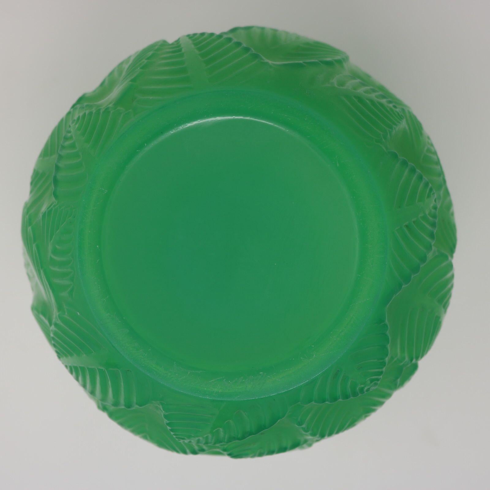 Early 20th Century Rene Lalique Jade Green Glass 'Ormeaux' Vase