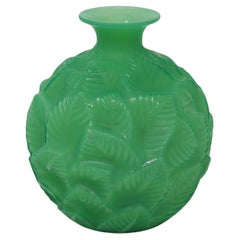 Rene Lalique Jade Green Glass 'Ormeaux' Vase