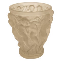 Rene Lalique Large Art Deco Opalescent Glass Crystal Vase Bacchantes Signed 1927