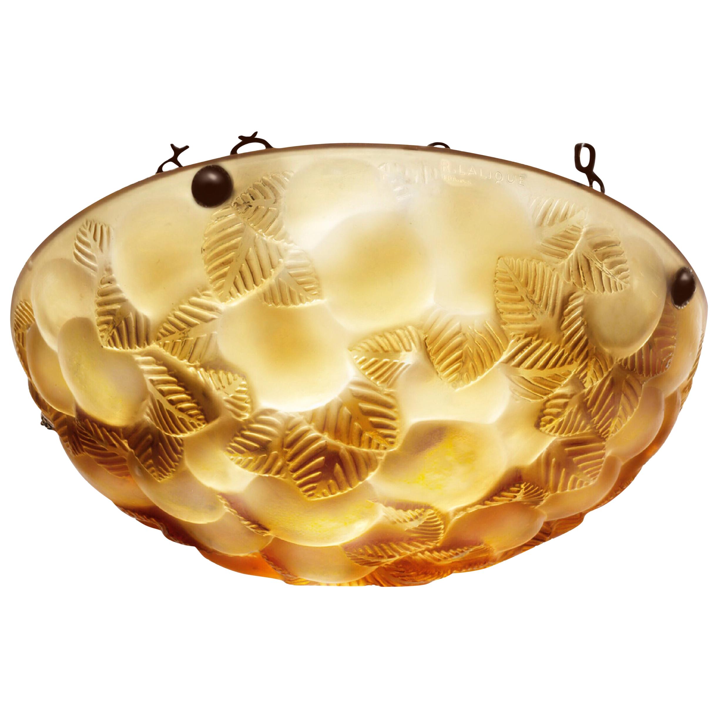 Rene Lalique Lausanne Plafonnier Chandelier No.2479, Amber Crystal, Signed, 1929