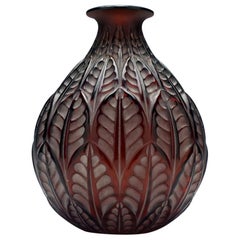 René Lalique Malesherbes Vase Marcilhac No. 1014 Dark Red Amber