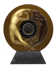 Rene Lalique Molded Grey Glass "Le Jour Et La Nuit" Night and Day' Mantel Clock