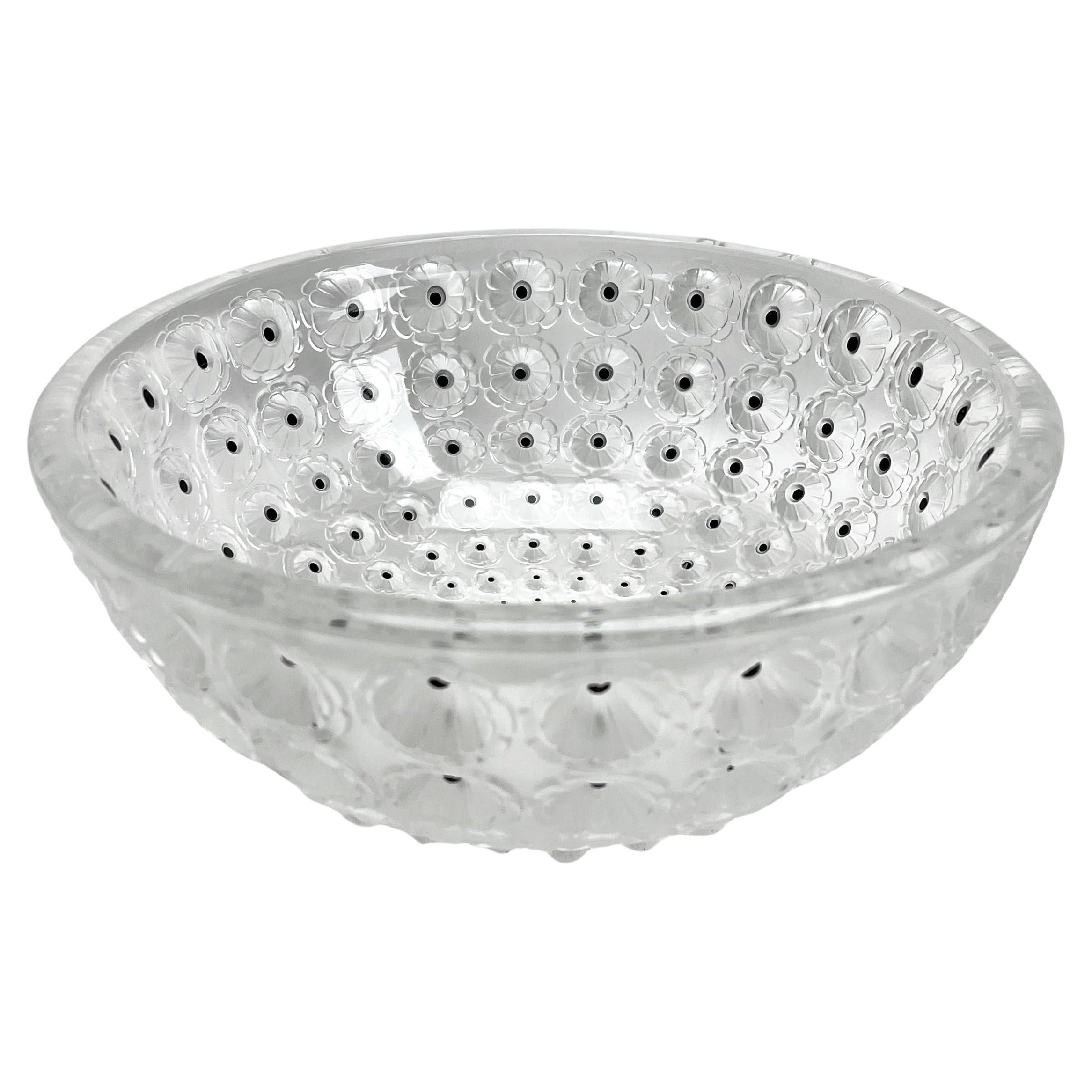 Rene Lalique Nemours Bowl Signed with 240 points of hand-applied black enamel