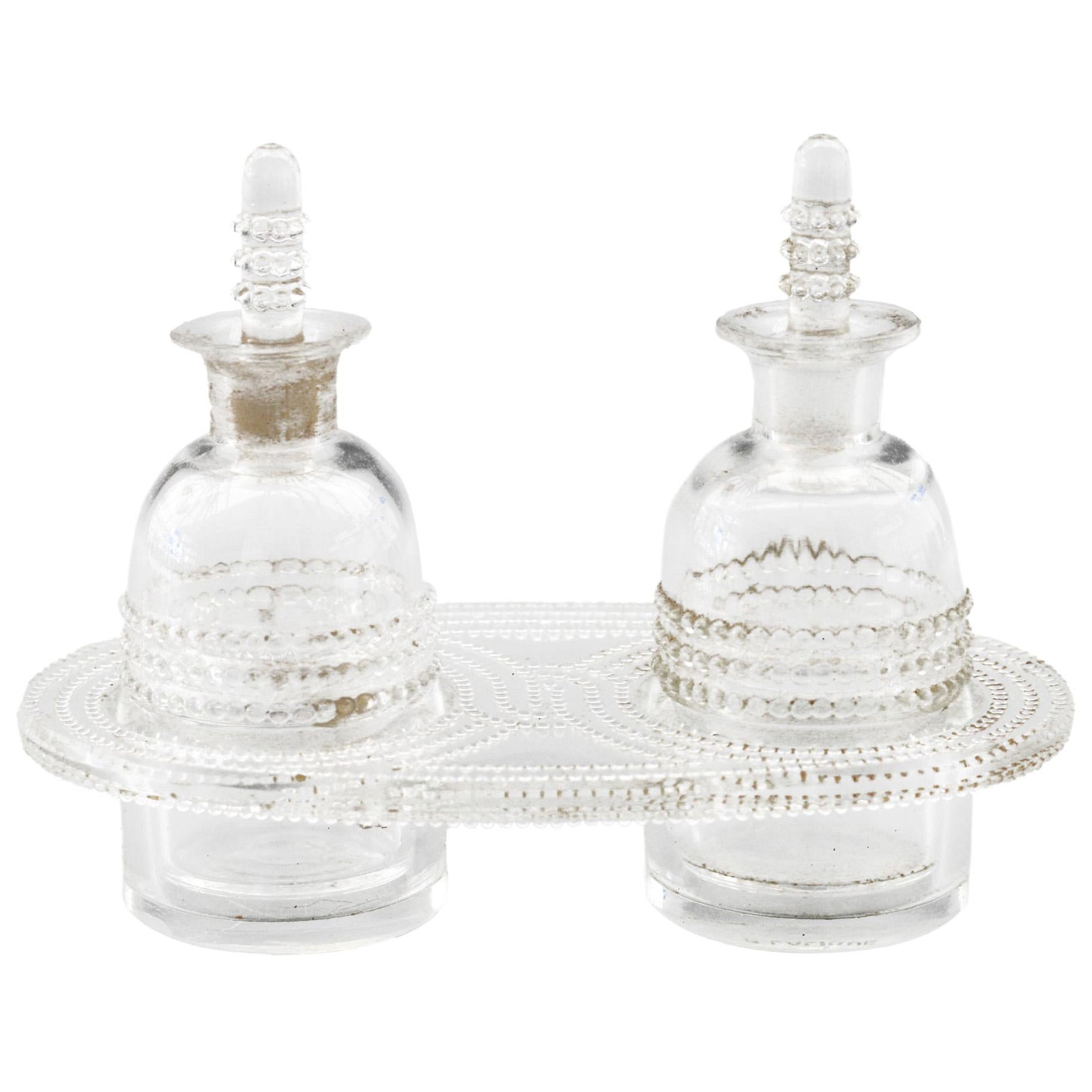 Rene Lalique 
Nippon
 Glass Oil and Vinegar Cruet Set on Stand, circa 1932