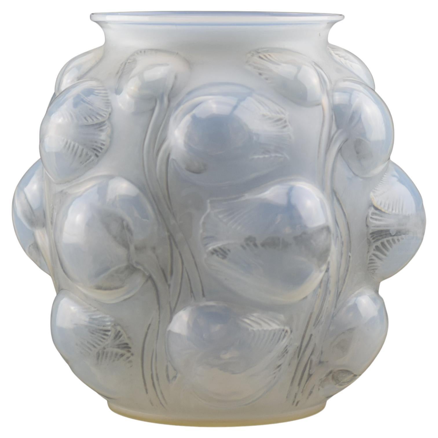 Rene Lalique opalescent and  grey stained Tulipes vase C1927