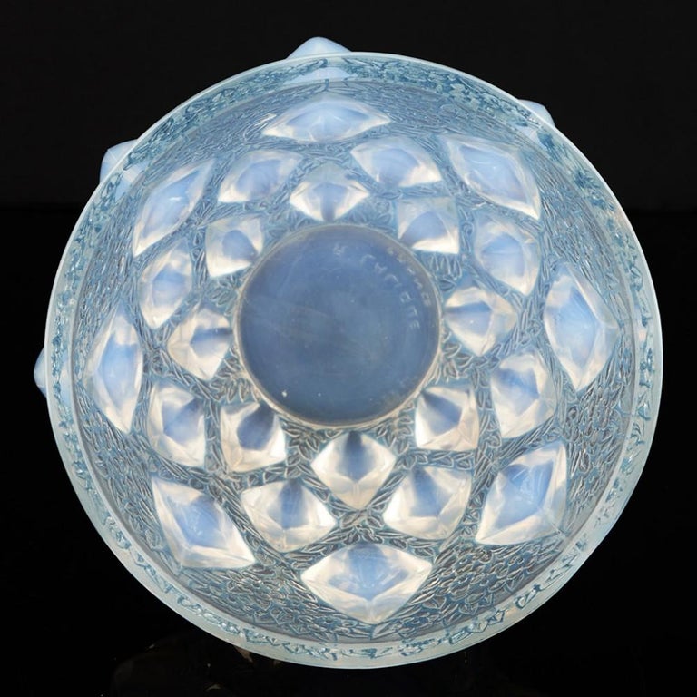 French Rene Lalique Opalescent and Stained Rampillon Vase Designed, 1927 For Sale