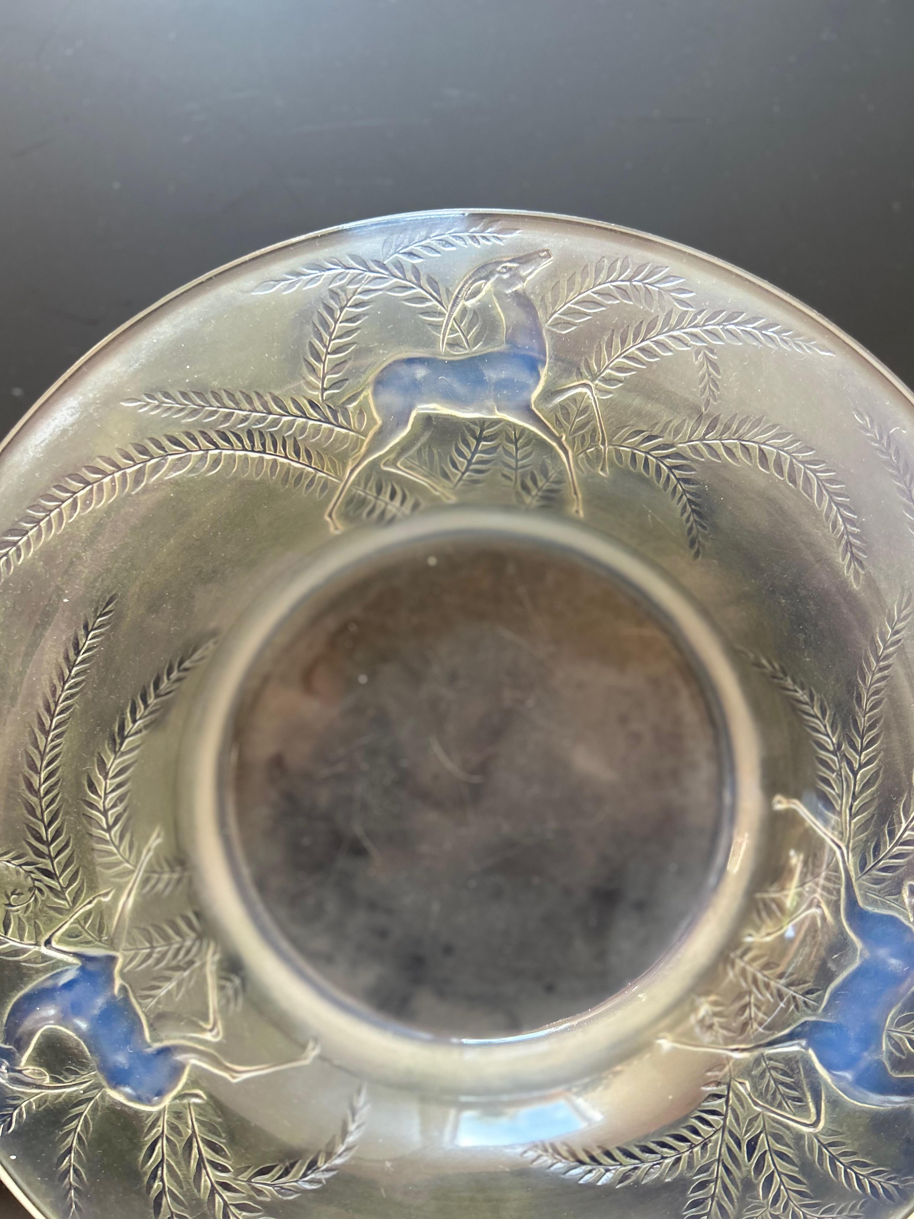 French René Lalique Opalescent Art Deco Dish Gazelles Model