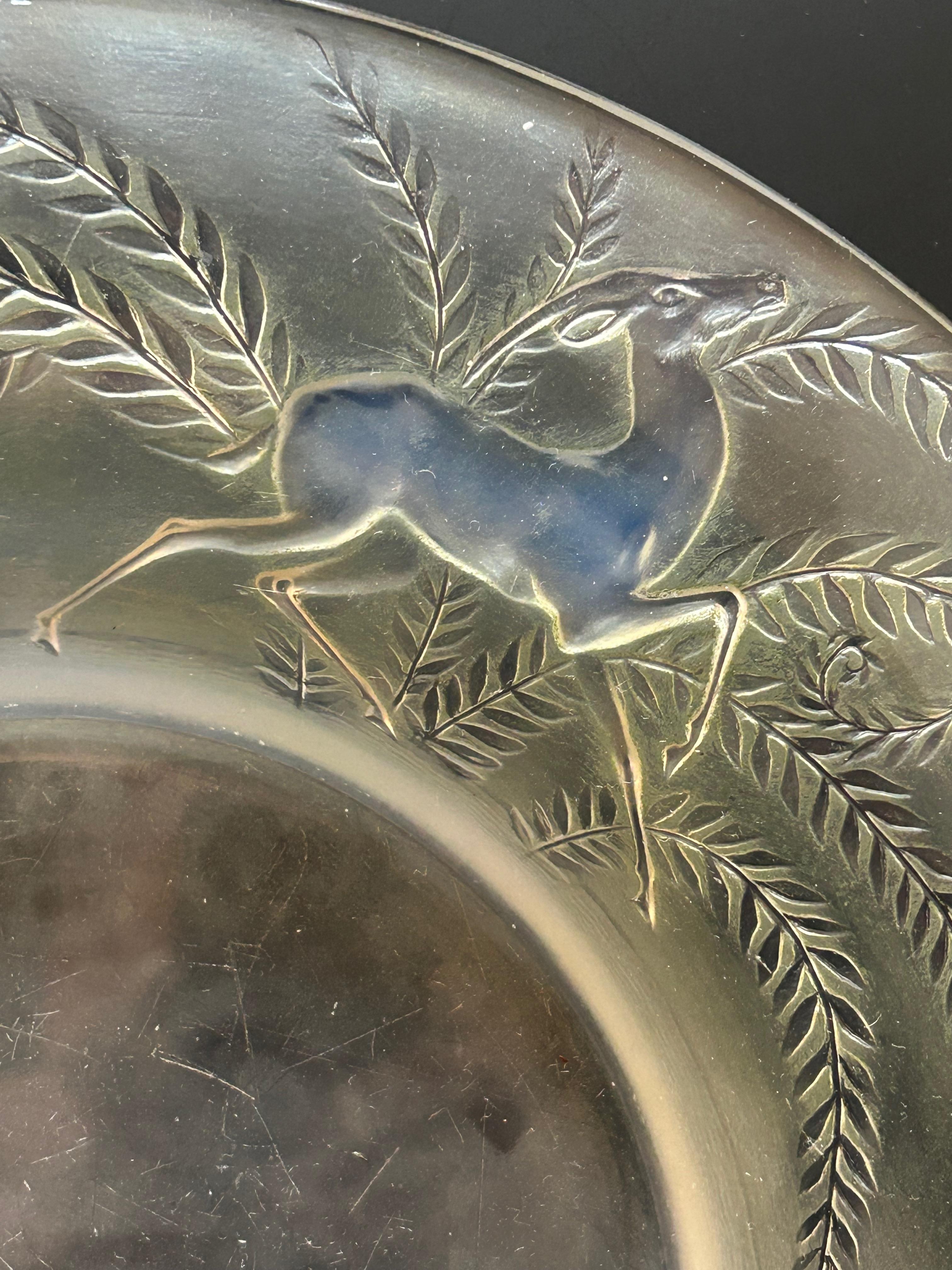 Glass René Lalique Opalescent Art Deco Dish Gazelles Model