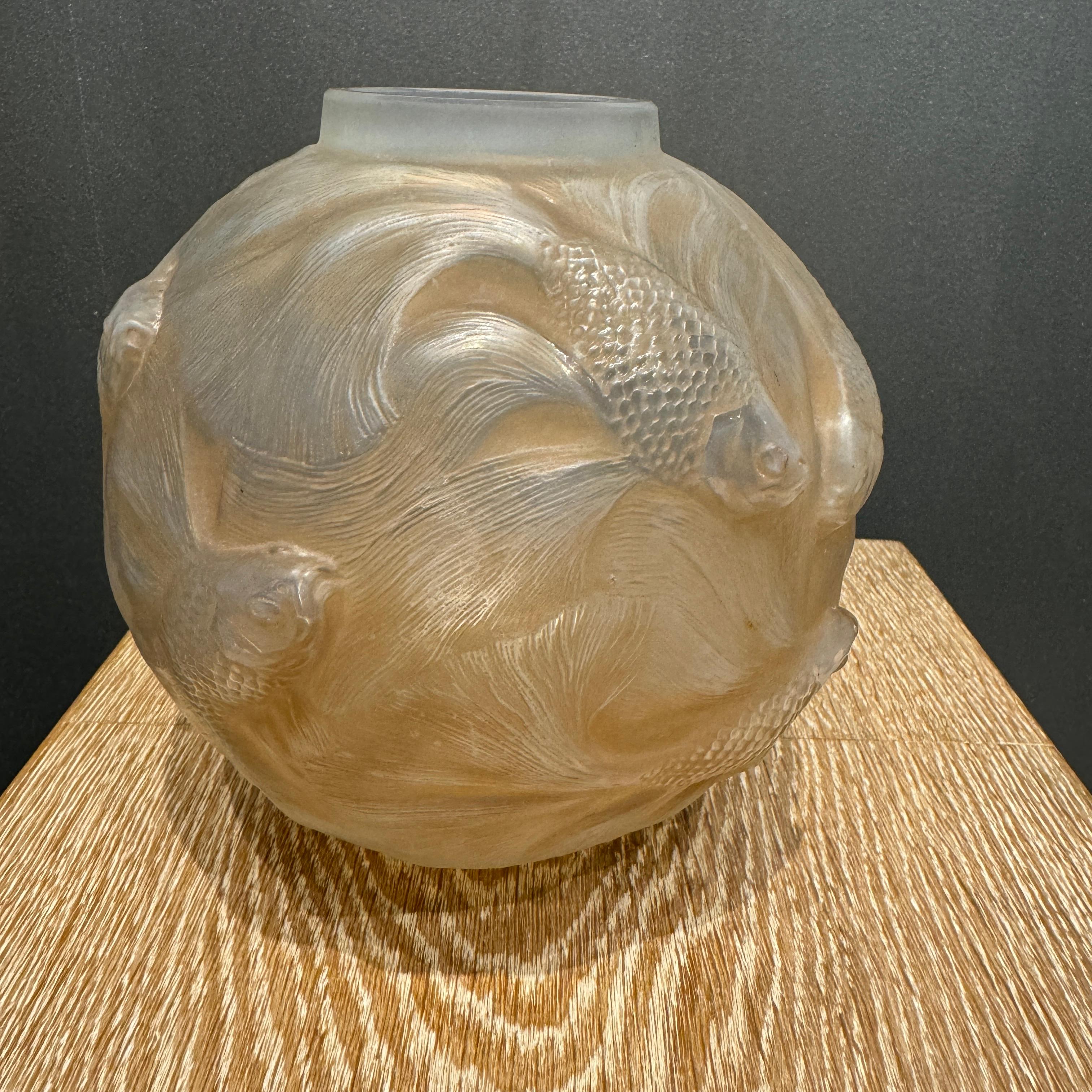 Blown Glass Rene Lalique Opalescent Art Deco Formose Vase For Sale