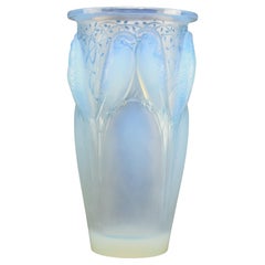 Rene Lalique opalescent & blue stained Ceylan vase C1924 Beautiful Example