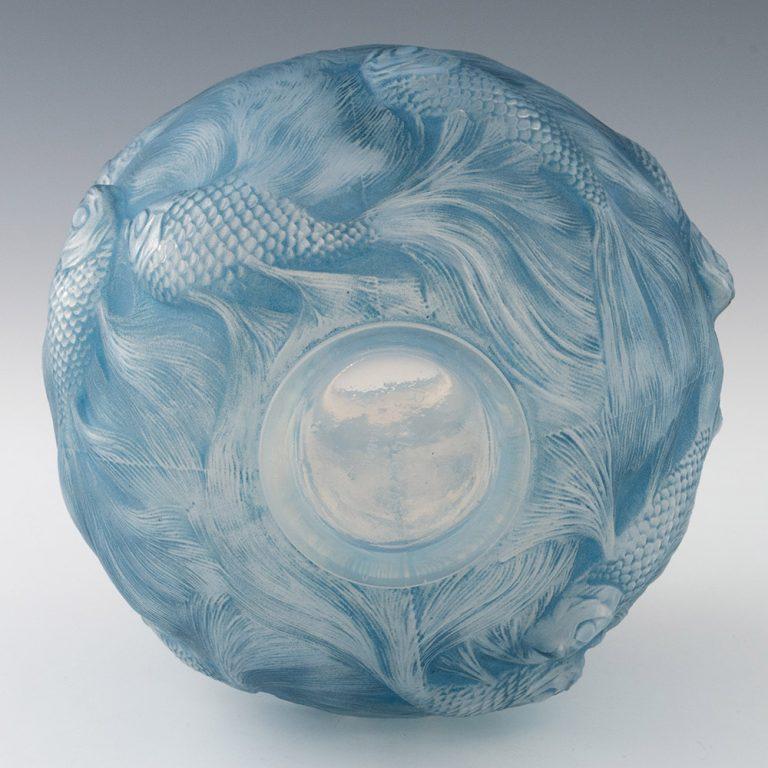 Rene Lalique Vaso Formoso colorato blu ceruleo opalescente disegnato nel 1924 3