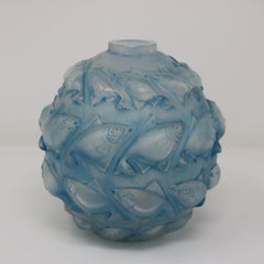 Rene Lalique Opalescent Glass Blue Stain 'Camaret' Vase