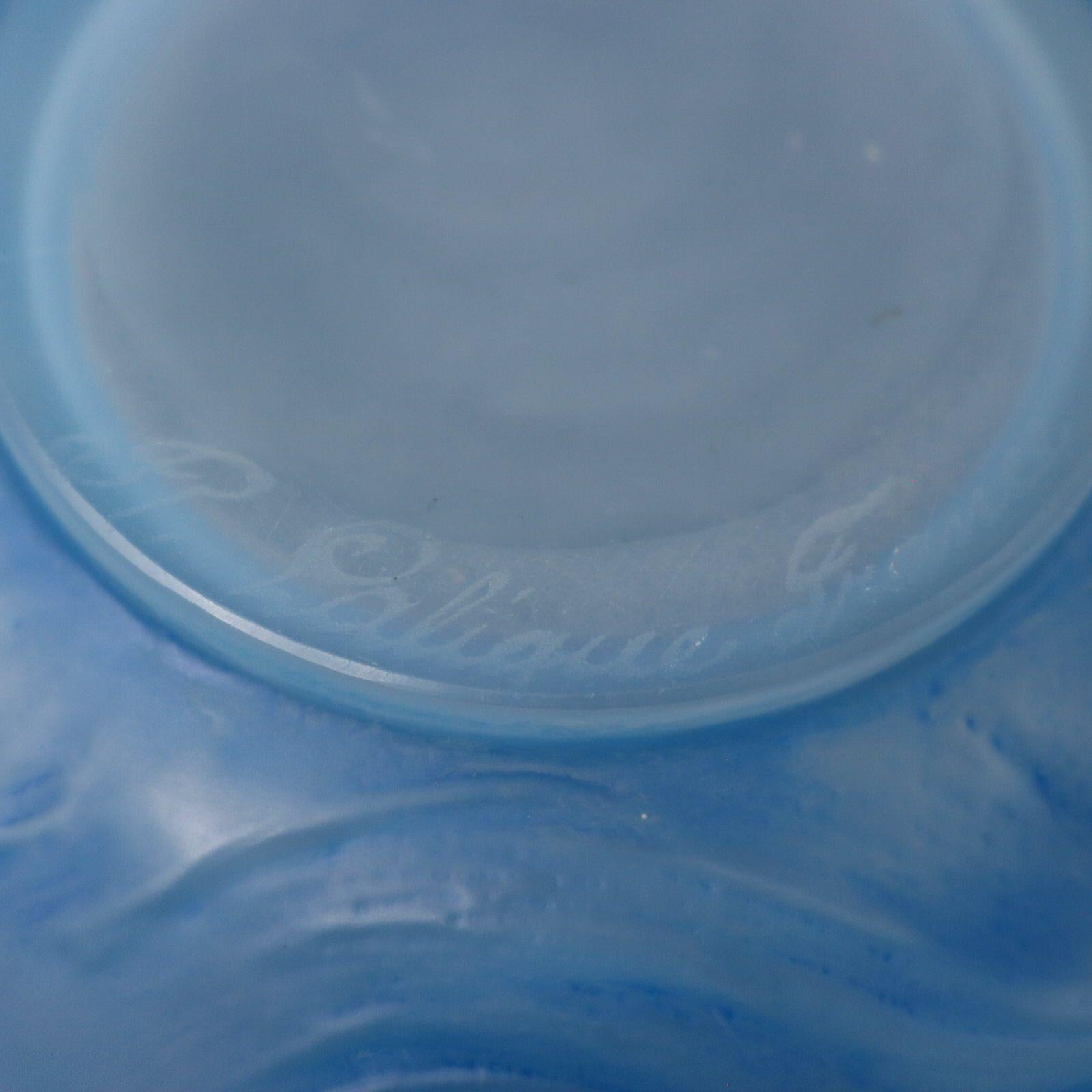 Rene Lalique Opalescent Glass Blue Stained Formose Vase For Sale 6