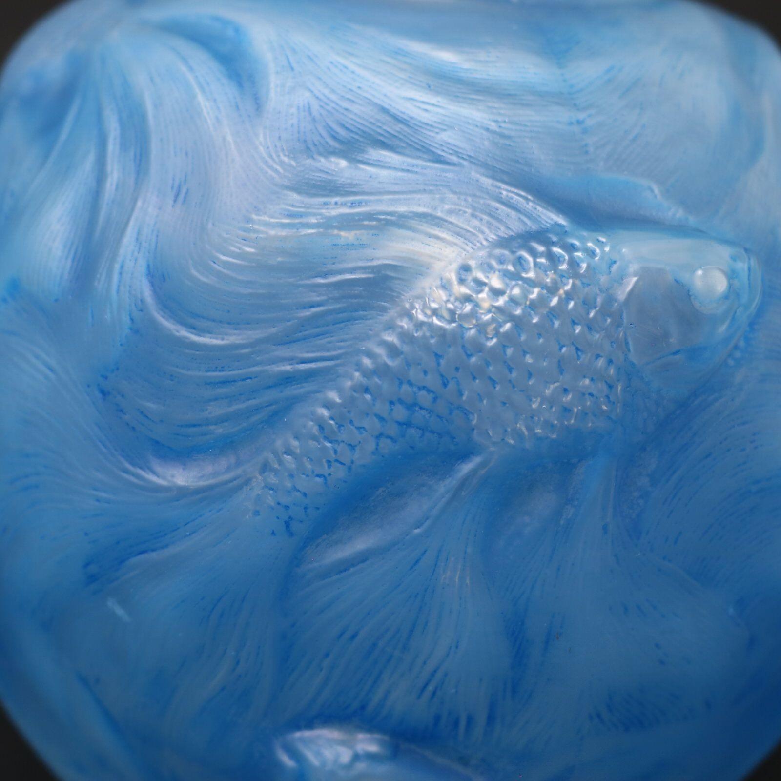 Rene Lalique Opalescent Glass Blue Stained Formose Vase For Sale 8