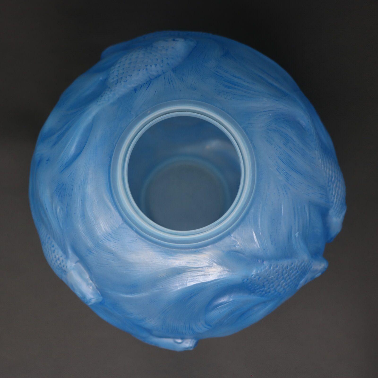 Rene Lalique Opalescent Glass Blue Stained Formose Vase For Sale 4