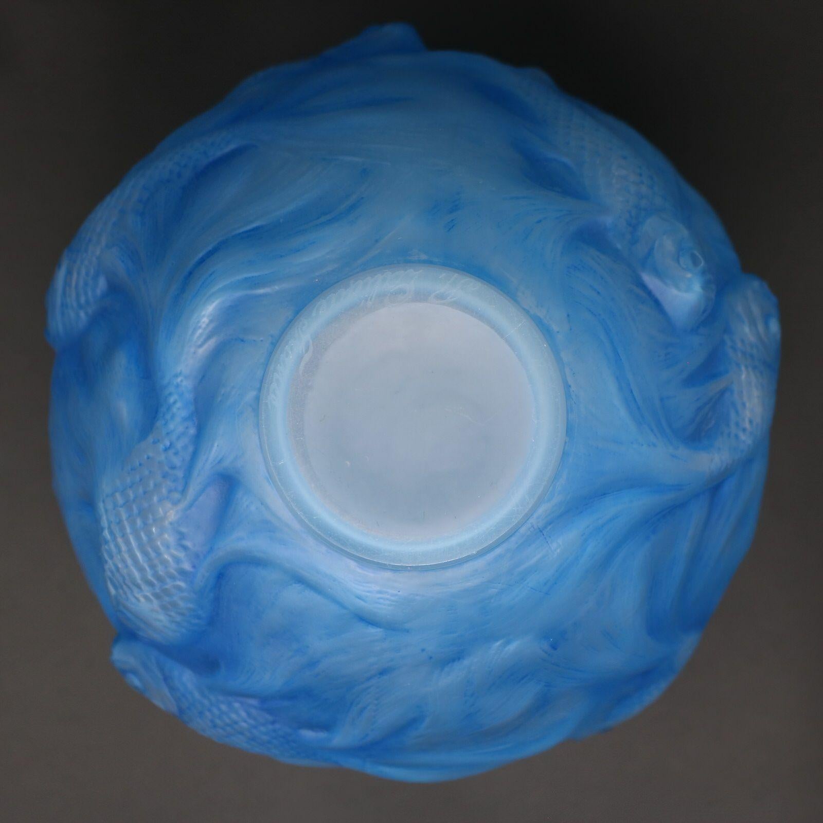 Rene Lalique Opalescent Glass Blue Stained Formose Vase For Sale 5