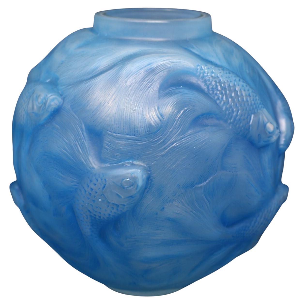 Rene Lalique Opalescent Glass Blue Stained Formose Vase