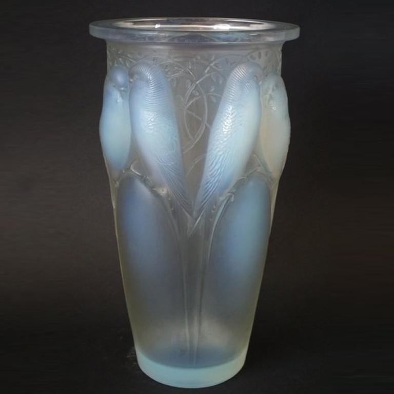 Rene Lalique opalescent glass 'Ceylan' vase. Wheel cut makers mark, 'R. LALIQUE FRANCE'. Book reference: Marcilhac 905.