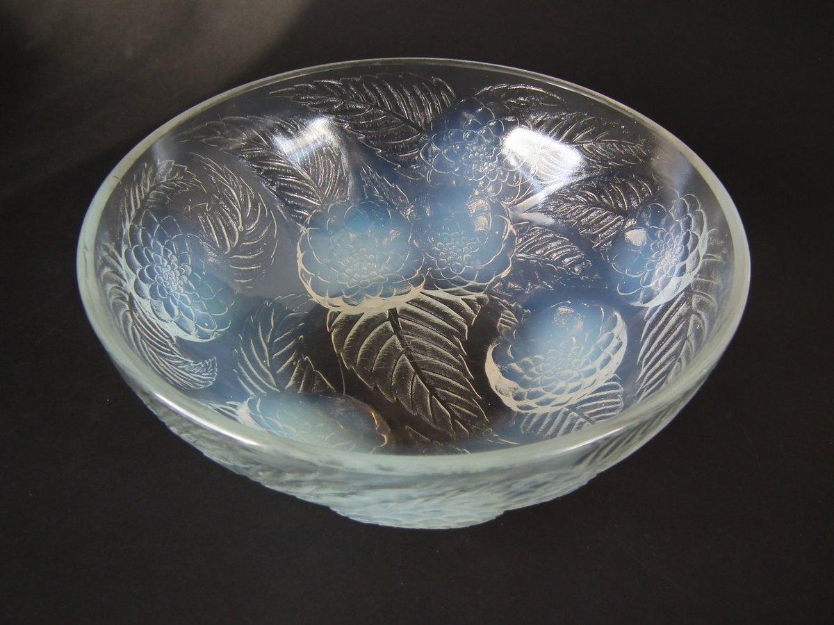 French Rene Lalique Opalescent Glass 'Dahlias No.1' Bowl For Sale