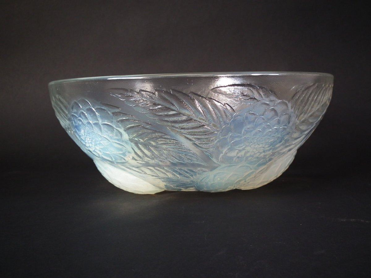 Pressed Rene Lalique Opalescent Glass 'Dahlias No.1' Bowl For Sale