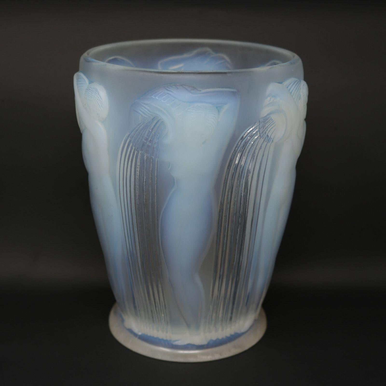 Rene Lalique Opalescent Glass 'Danaides' Vase. This pattern features the Daughters of Danaus stood pouring water from a vessel. Stencilled makers mark, 'R. LALIQUE FRANCE'. Book reference: 'R. LALIQUE Catalogue Raisonne De L'Oeuvre De Verre', by