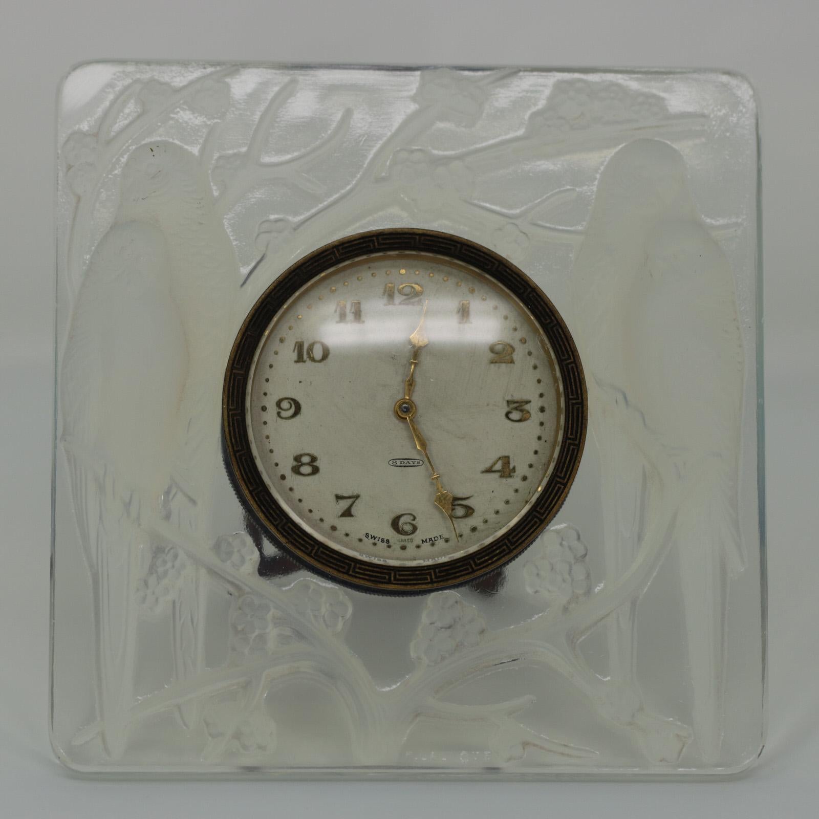 René Lalique Opalescent Glass Inseparables Clock For Sale 3