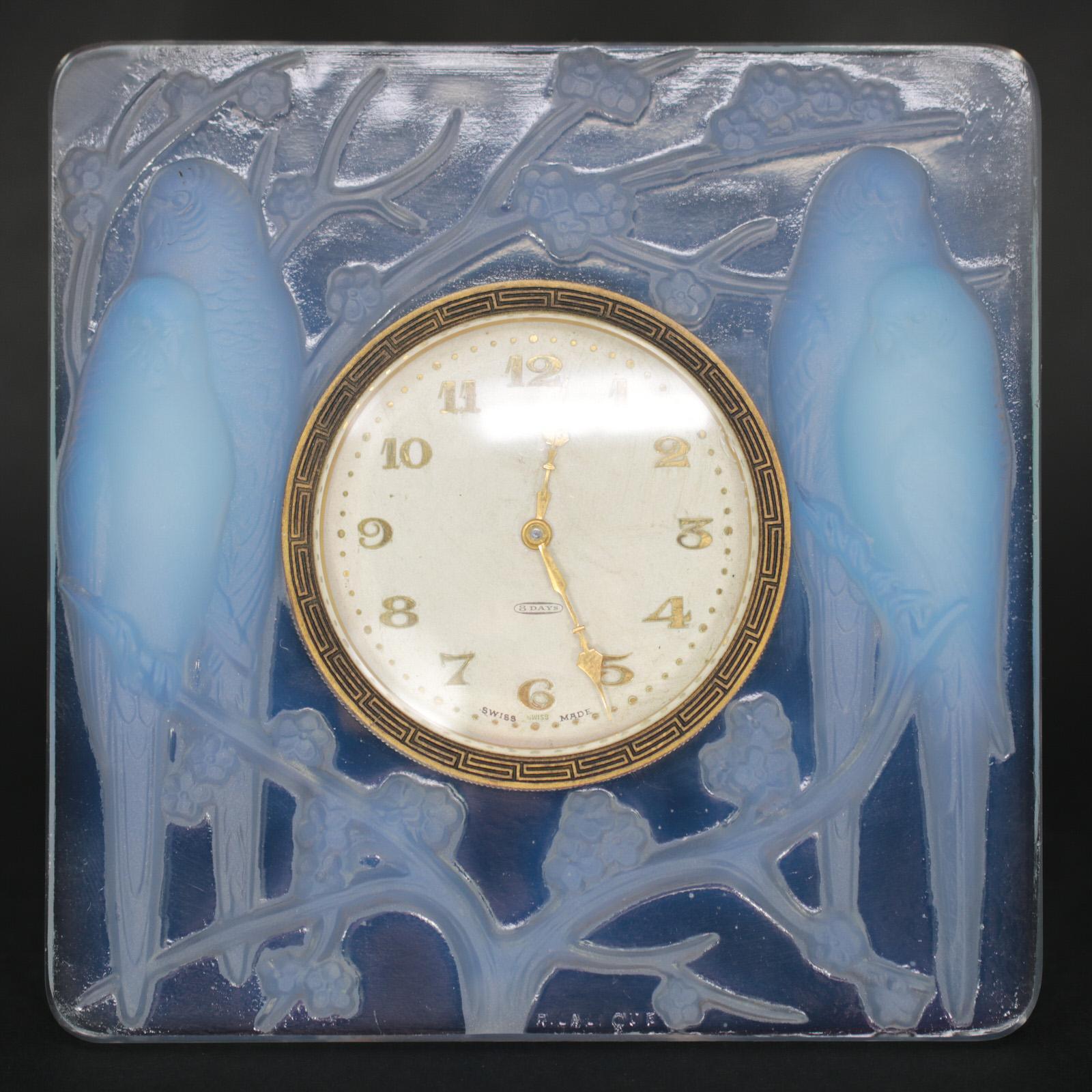 René Lalique Opalescent Glass Inseparables Clock 4