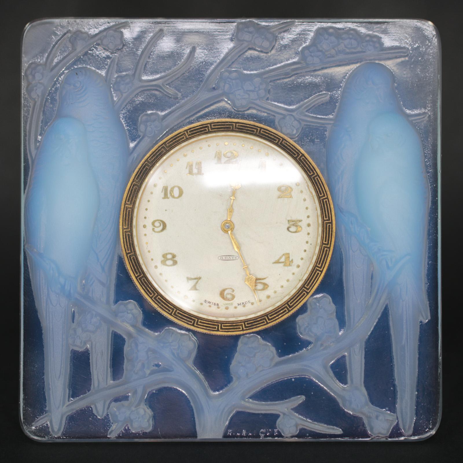 René Lalique Opalescent Glass Inseparables Clock For Sale 4