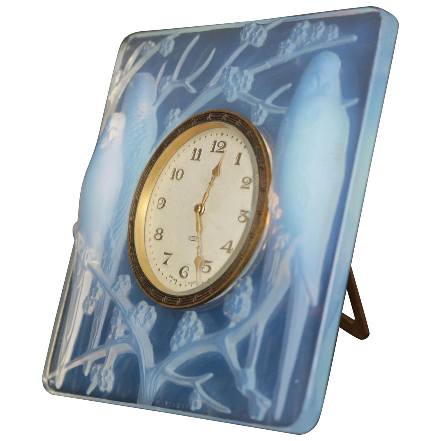 René Lalique Opalescent Glass Inseparables Clock For Sale