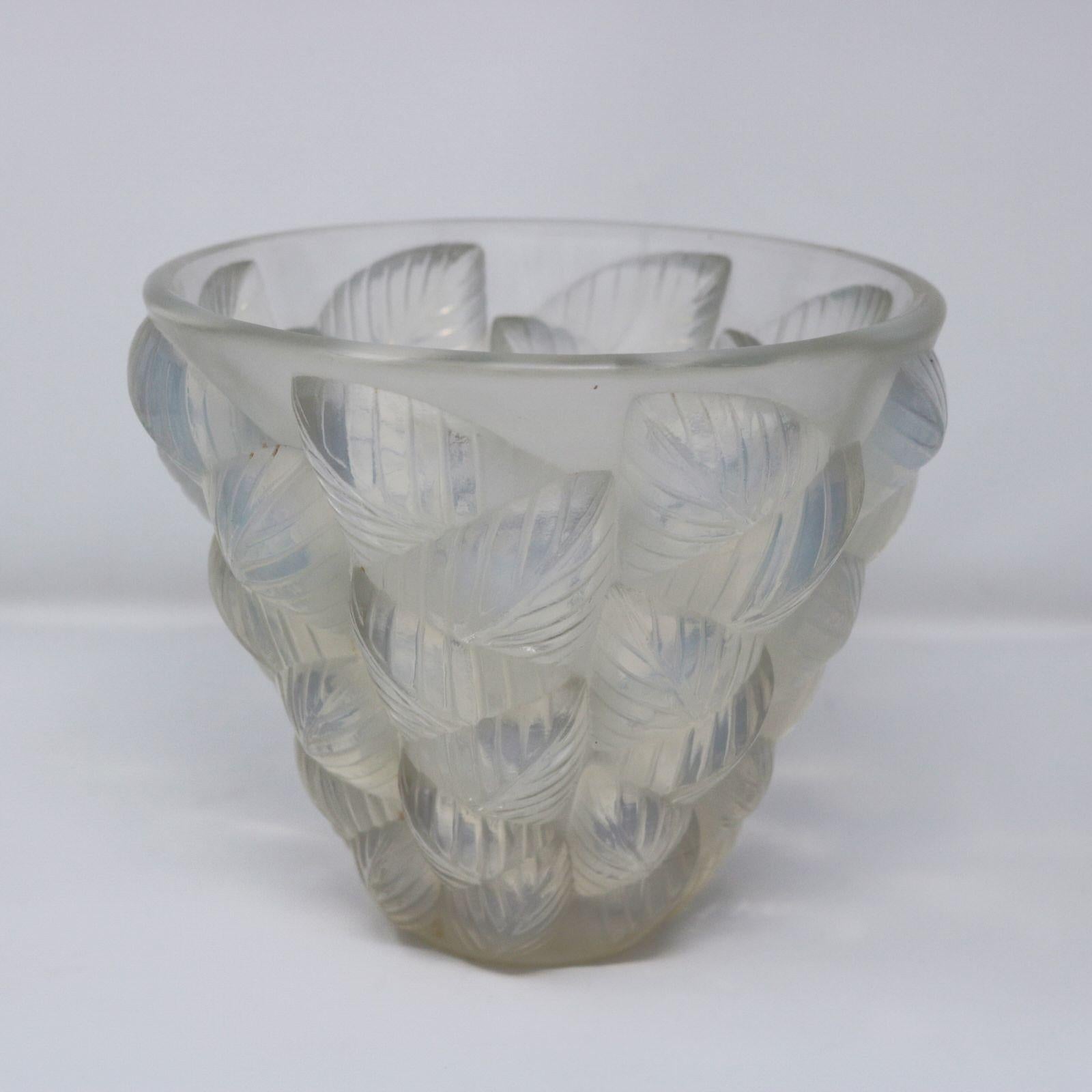 Rene Lalique Opalescent Glass Moissac Vase For Sale 4