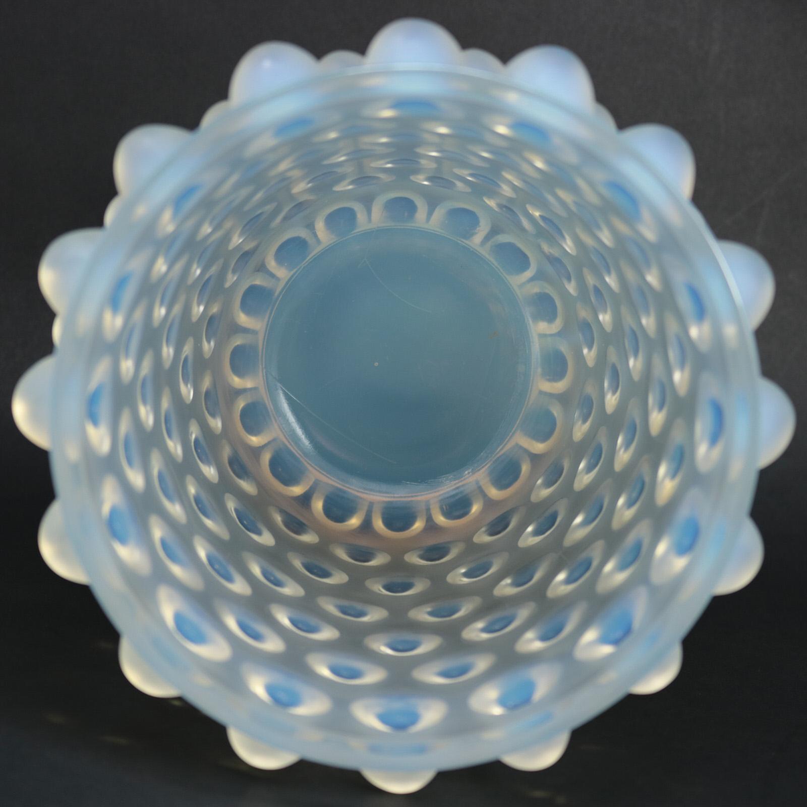 Pressed René Lalique Opalescent Glass Mossi Vase