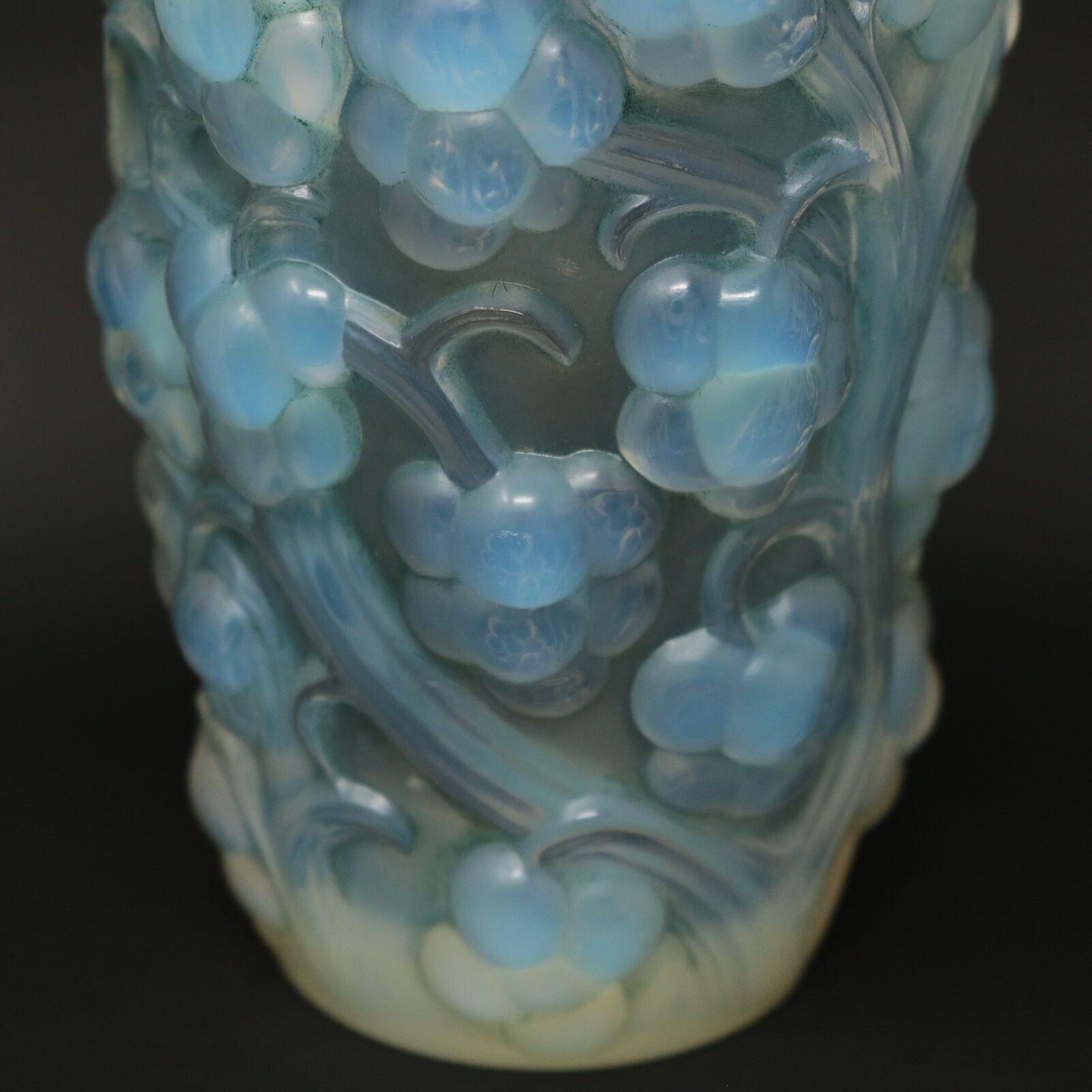 French Rene Lalique Opalescent Glass 'Raisins' Vase For Sale