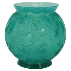 Vintage Rene Lalique Opalescent Mint Coloured Glass 'Le Mans' Vase