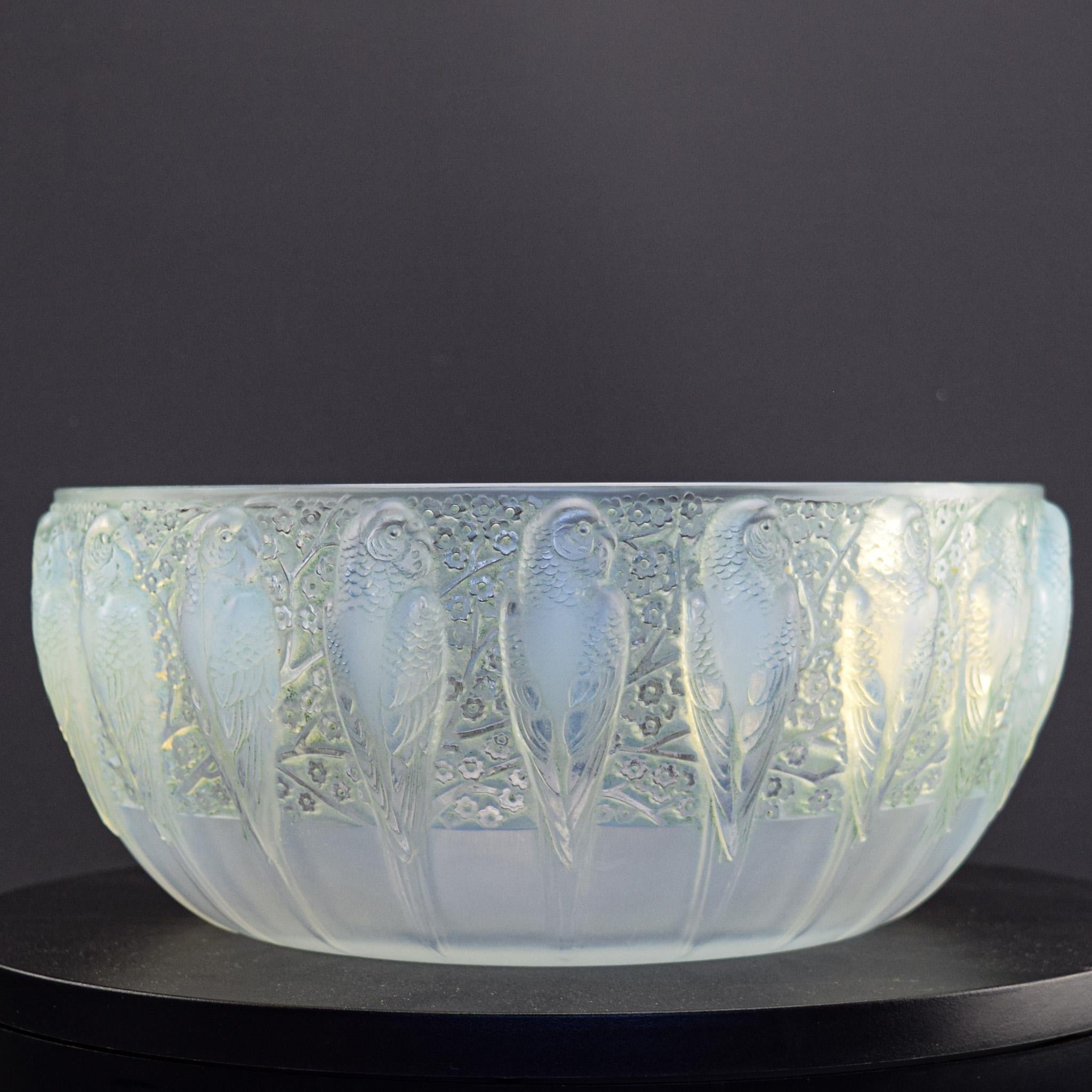 Ciotola Perruches opalescente Rene Lalique C1931 In condizioni buone a Devon, GB