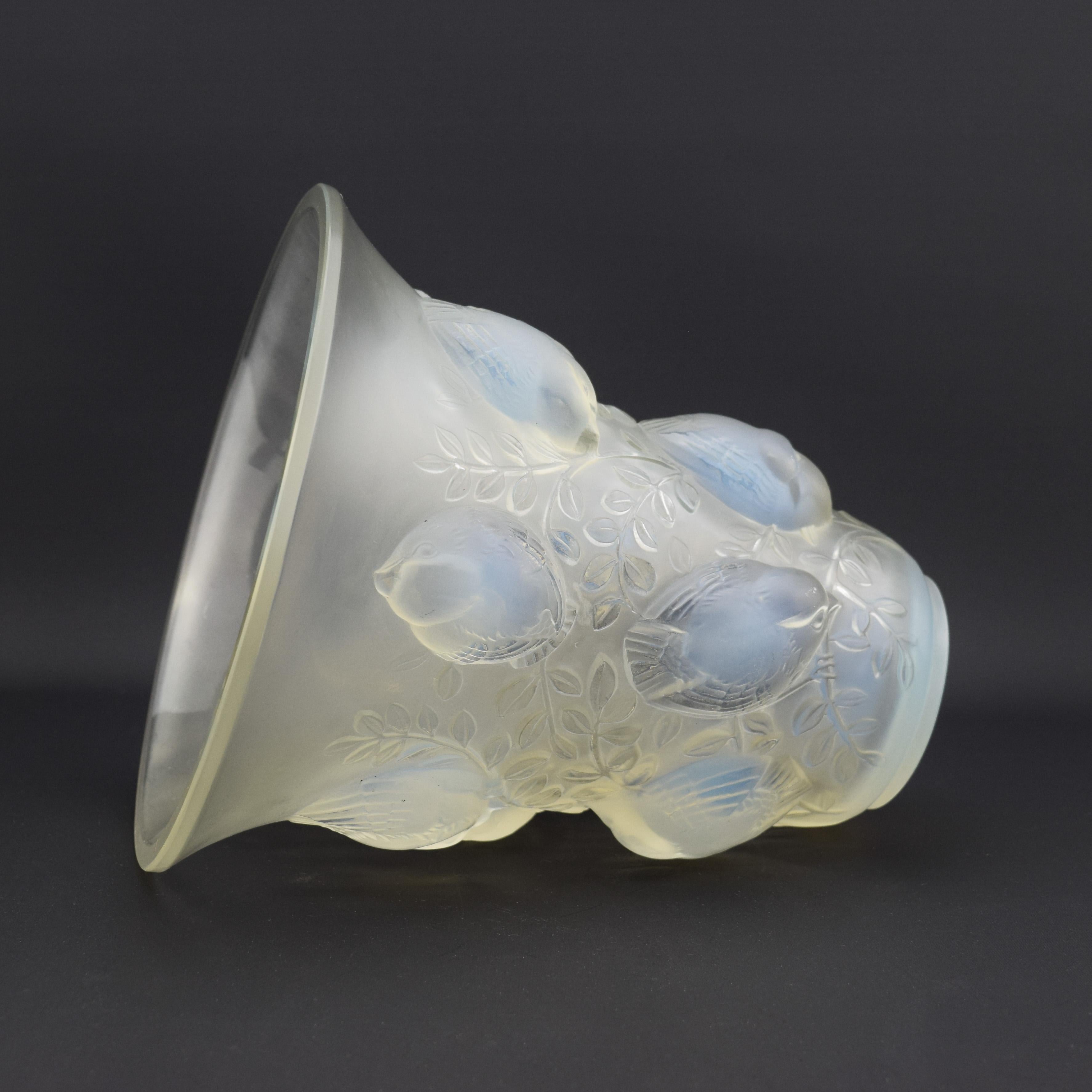 Molded Rene Lalique opalescent St Francois vase C1930 For Sale