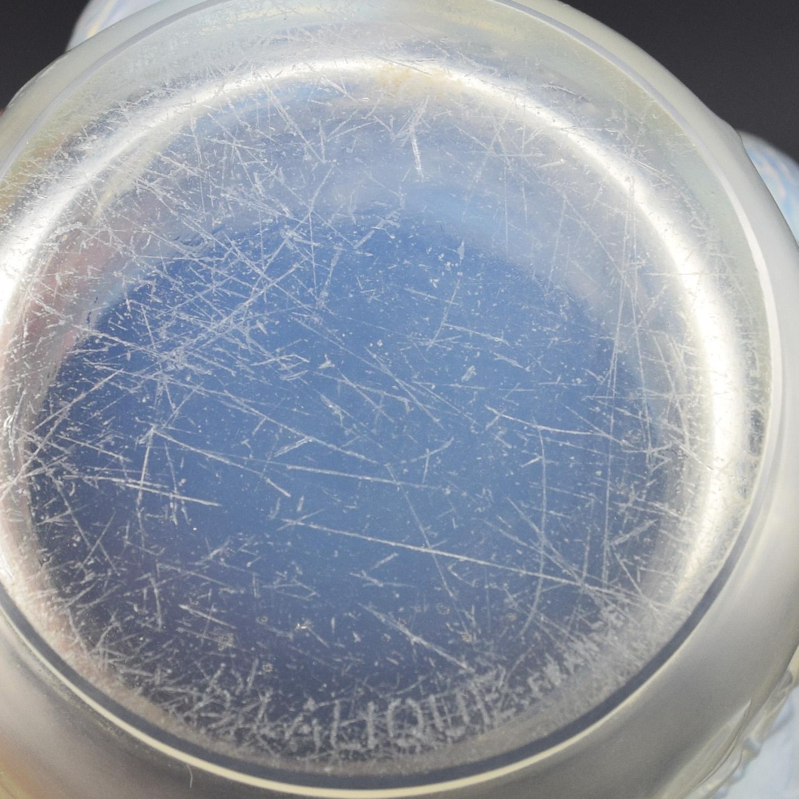 Glass Rene Lalique opalescent St Francois vase C1930 For Sale
