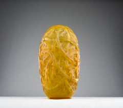 Rene Lalique, Orange "Ronces" Thorns Vase, France 1920s Art Nouveau/Art Deco