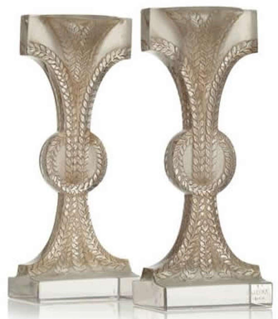 René Lalique, Pair of Glass Candelsticks 