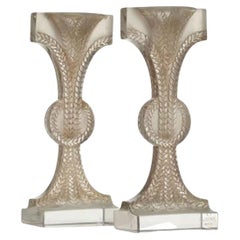 Vintage René Lalique, Pair of Glass Candelsticks ", "Rameaux" 1934