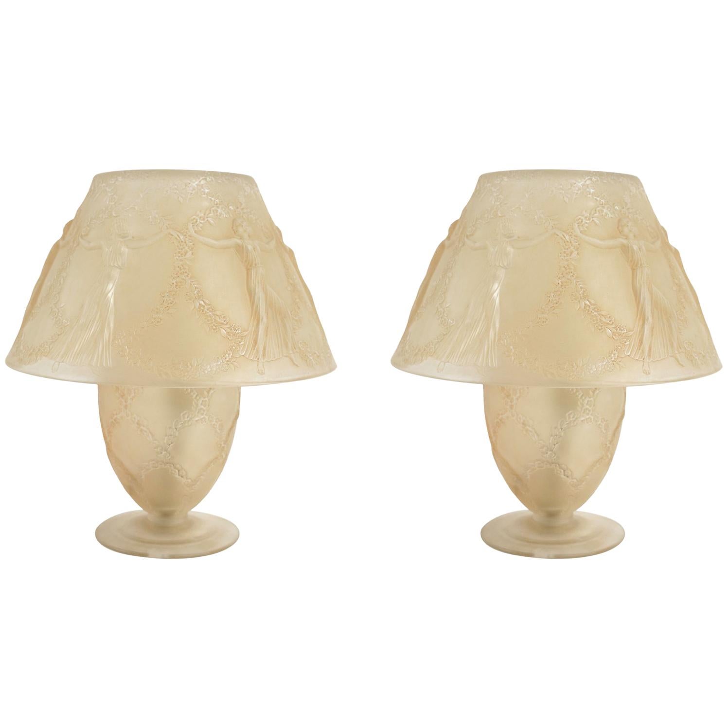 René Lalique Pair of Lamp "Six Danseuses" For Sale