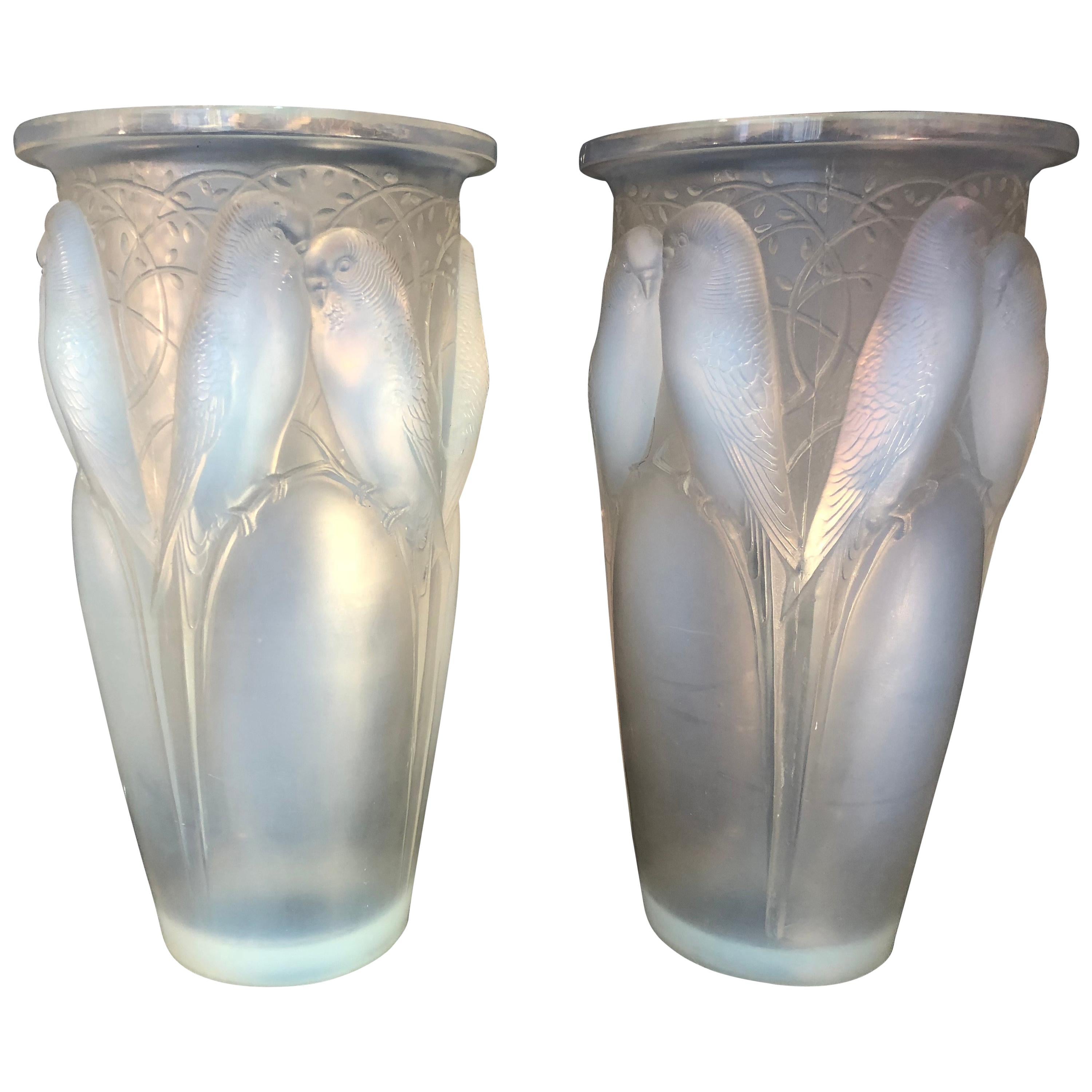 René Lalique, Pair of Opalescent "Ceylan" Vases