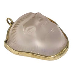 Rene Lalique Paris Silver Mounted Large Crystal Monkey Head Pendant