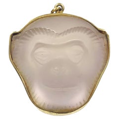 Rene Lalique Paris Silver Mounted Large Crystal Monkey Head Pendant