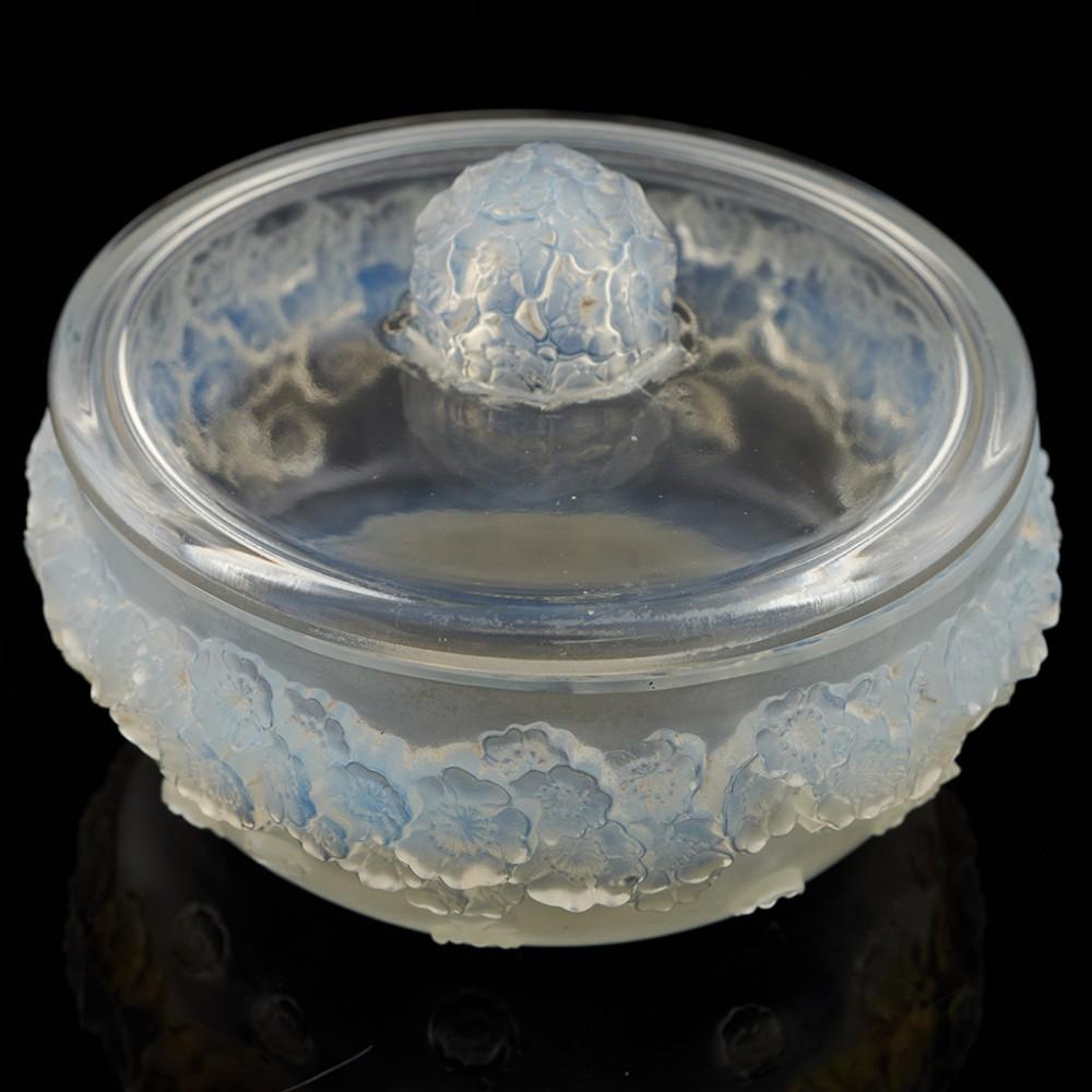 Art déco Boîte et couvercle en verre Primeveres de Rene His, 1927