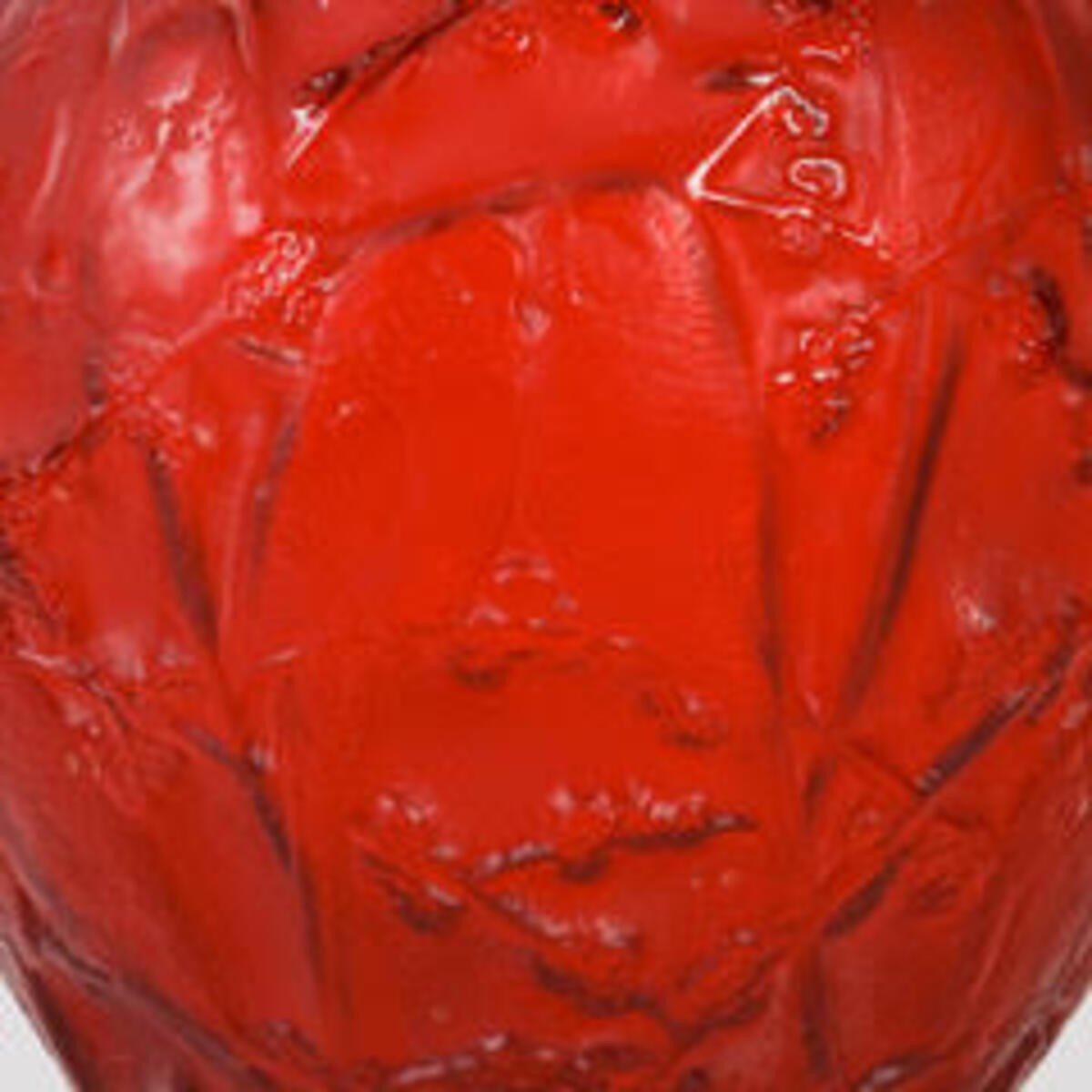 French René Lalique : Red Tinted Budgerigar Vase For Sale
