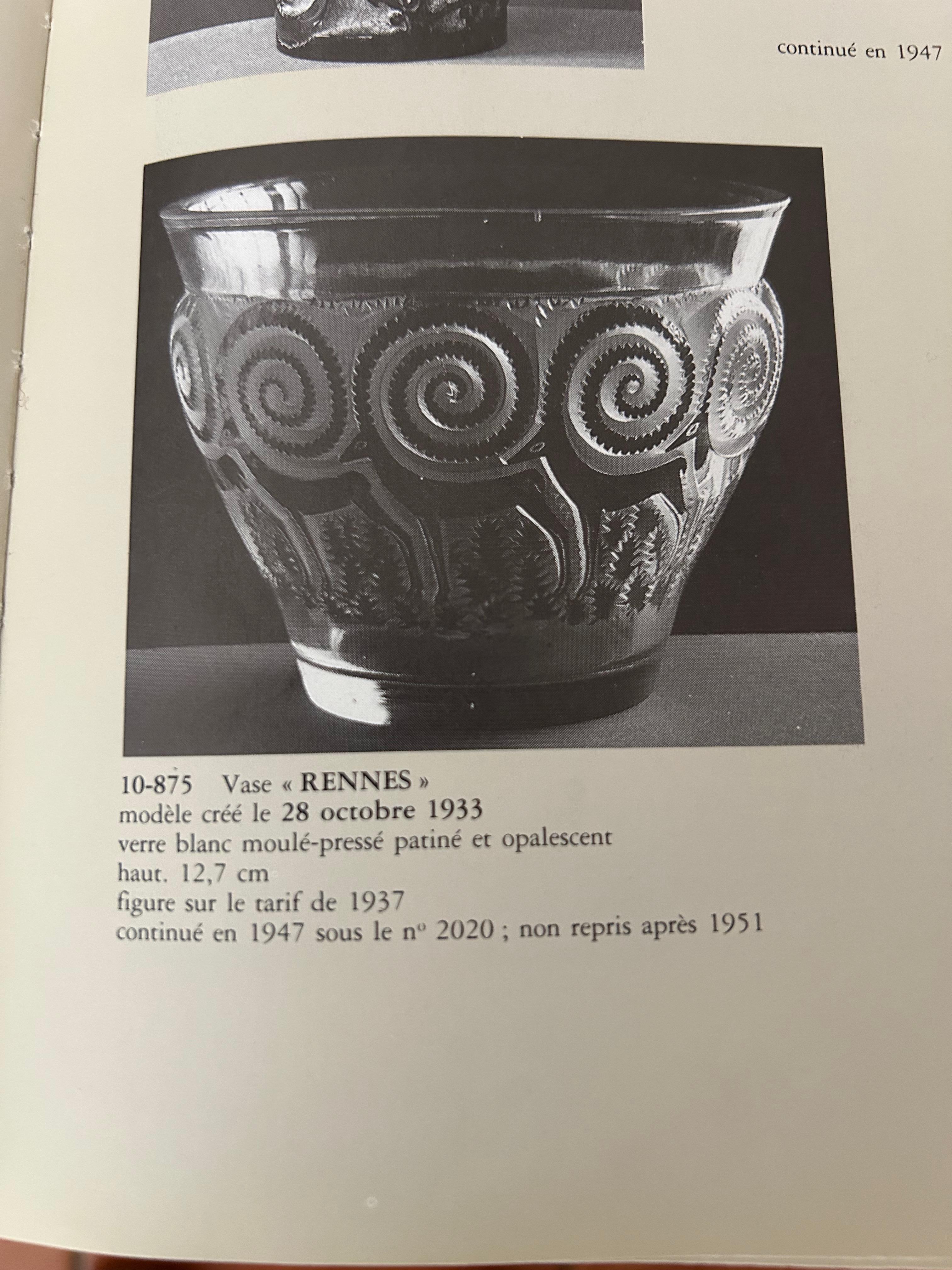 Vaso René Lalique Rennes Art Déco in vendita 4