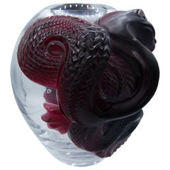 René Lalique Ruby Dragon Glass Vase, Edition 6/99