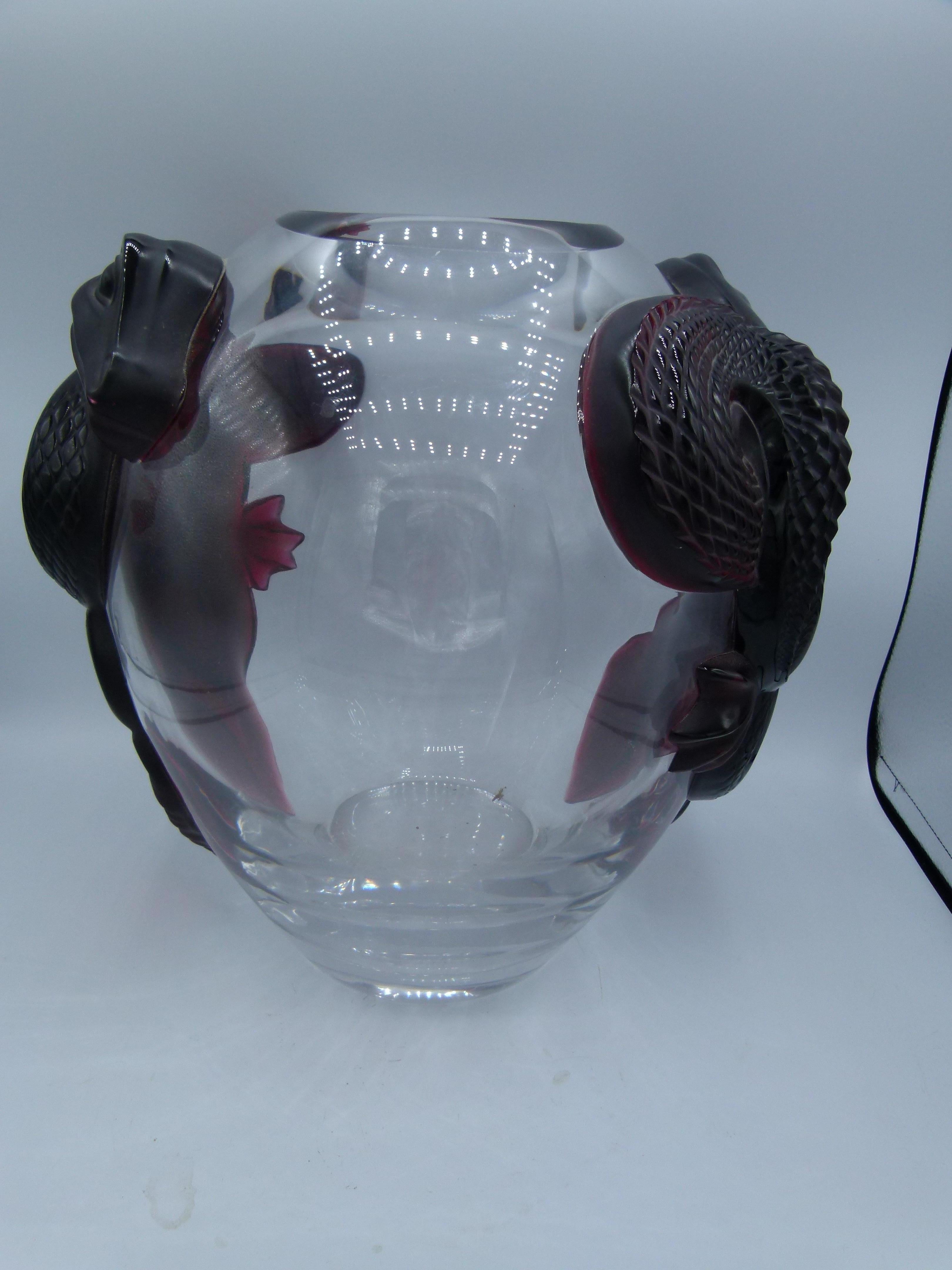René Lalique Ruby Dragon Glass Vase, Edition 6/99 2